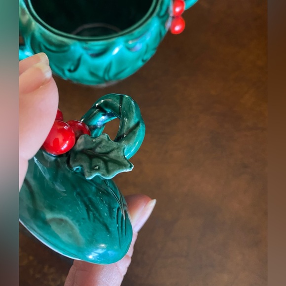 Vintage Lefton Set Creamer & Sugar bowl w/lid-Holly Berries #1355 - Picture 12 of 16